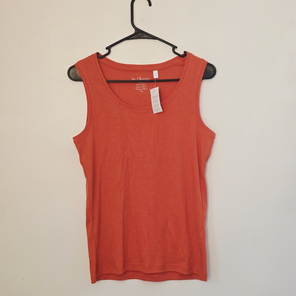 NWT Chico's Women's 1 Bright Coral Scoop Neck Tank Top